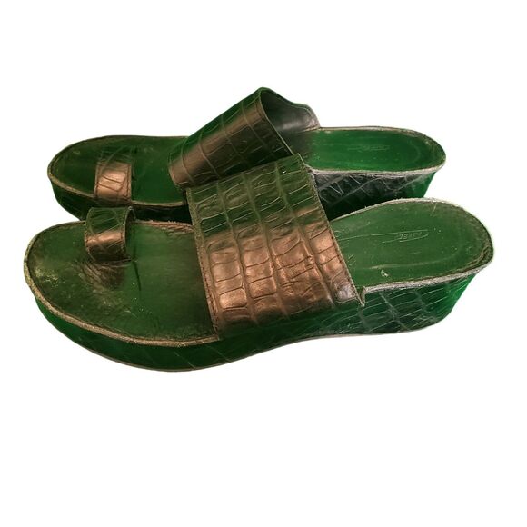 Vicini Tapeet Leather Sandals Alligator Embossed Slide Wedge Shoes Black 39.5/9 - Picture 1 of 7